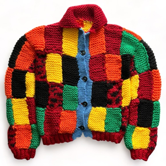 Unknown Other - Harry Styles Cardigan Patchwork Hand Made Crochet Knit Sweater Chunky Colorblock